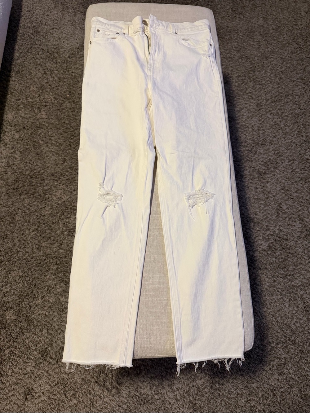 GAP White Straight-Leg Distressed Jeans